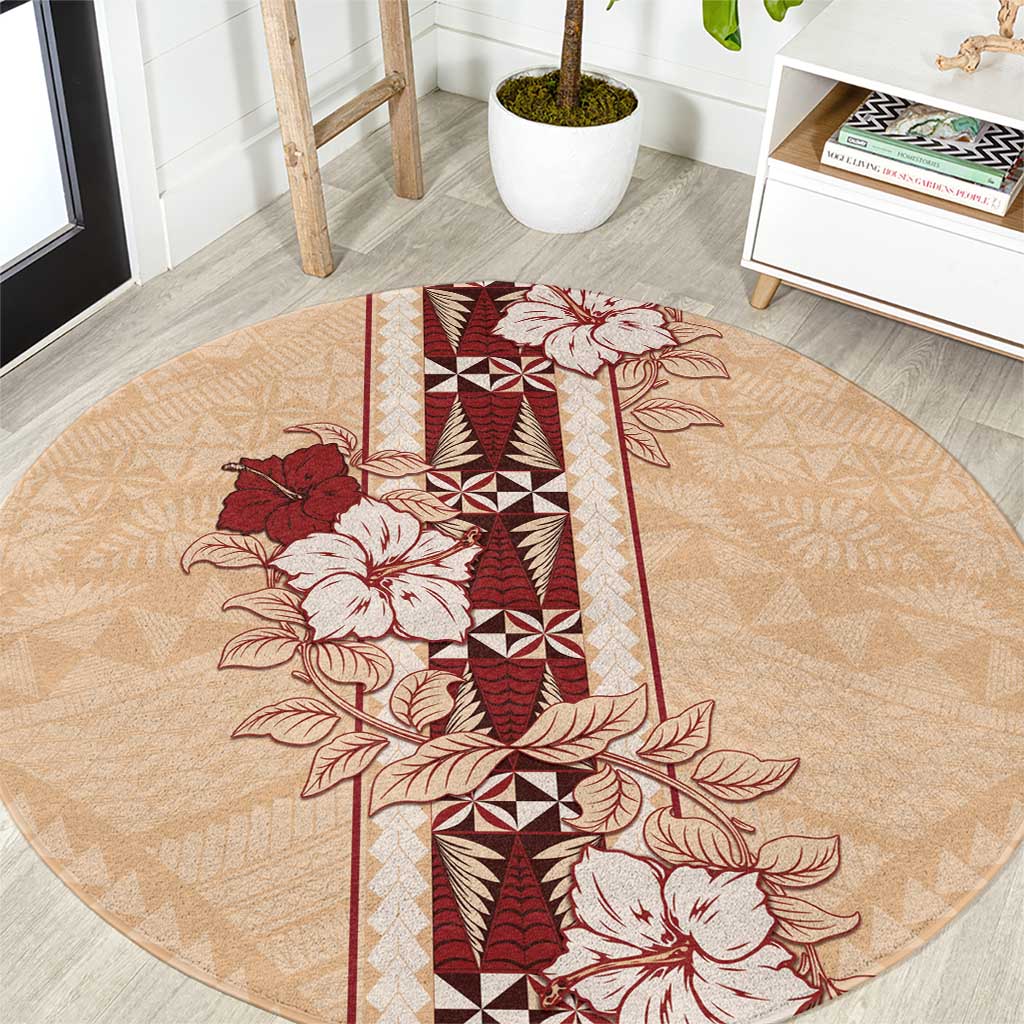 Tonga Language Week Round Carpet Hibiscus Tongan Ngatu Pattern