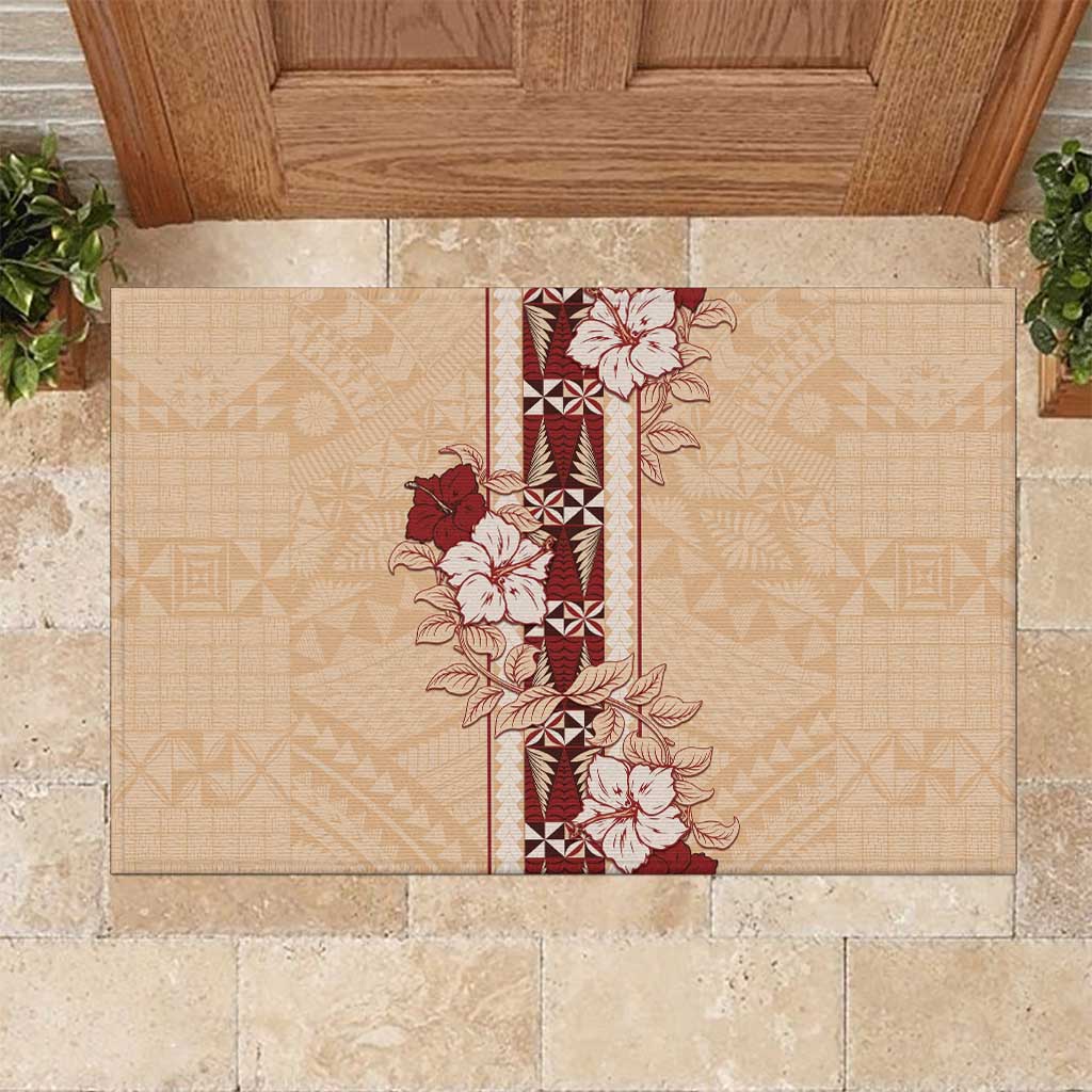 Tonga Language Week Rubber Doormat Hibiscus Tongan Ngatu Pattern