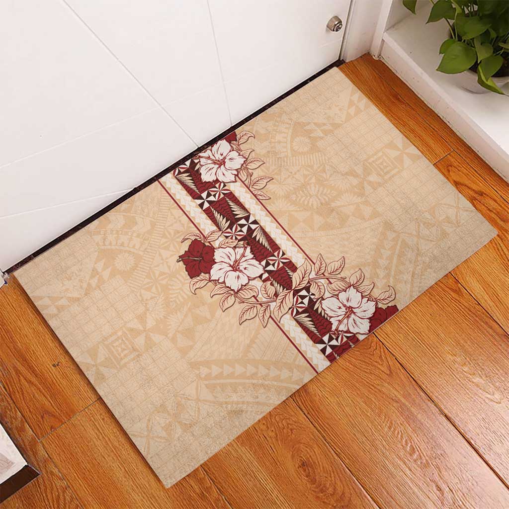 Tonga Language Week Rubber Doormat Hibiscus Tongan Ngatu Pattern LT05 - Polynesian Pride