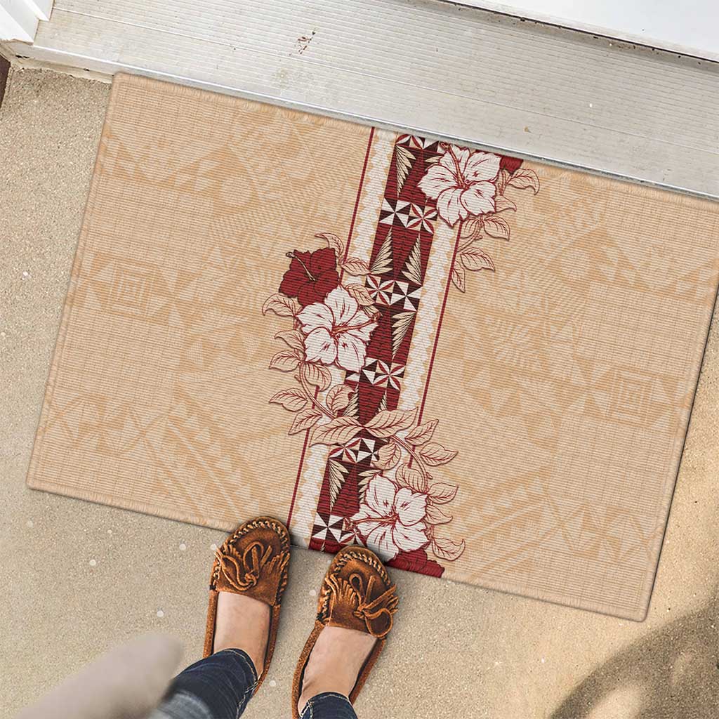 Tonga Language Week Rubber Doormat Hibiscus Tongan Ngatu Pattern LT05 - Polynesian Pride