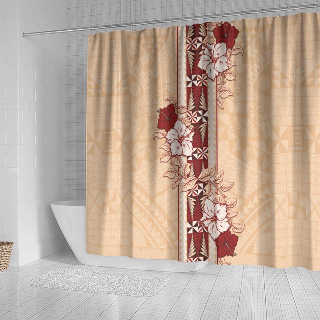 Tonga Language Week Shower Curtain Hibiscus Tongan Ngatu Pattern