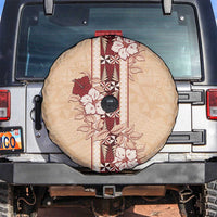 Tonga Language Week Spare Tire Cover Hibiscus Tongan Ngatu Pattern LT05 Beige - Polynesian Pride