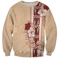 Tonga Language Week Sweatshirt Hibiscus Tongan Ngatu Pattern LT05 Unisex Beige - Polynesian Pride