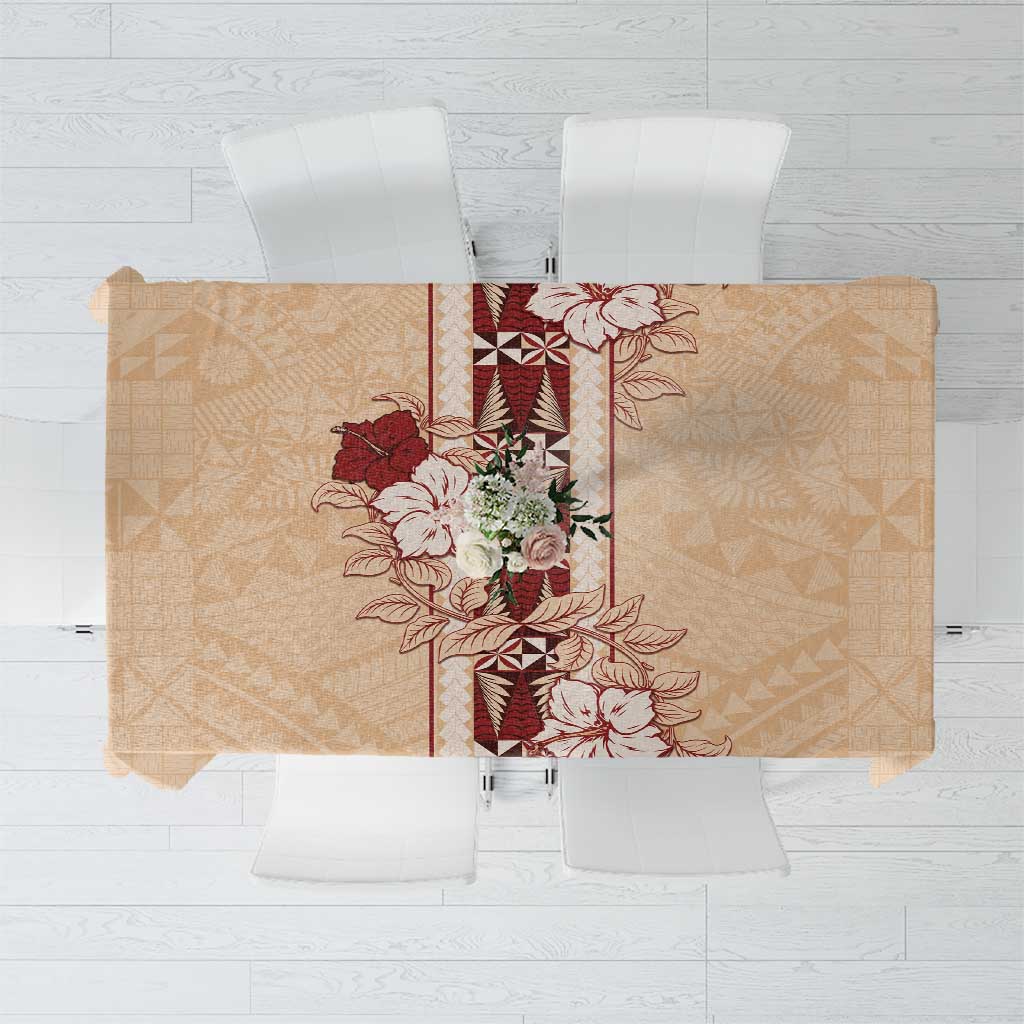 Tonga Language Week Tablecloth Hibiscus Tongan Ngatu Pattern LT05 Beige - Polynesian Pride