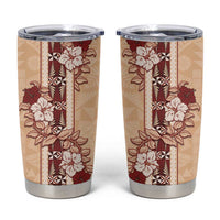 Tonga Language Week Tumbler Cup Hibiscus Tongan Ngatu Pattern LT05 Beige - Polynesian Pride