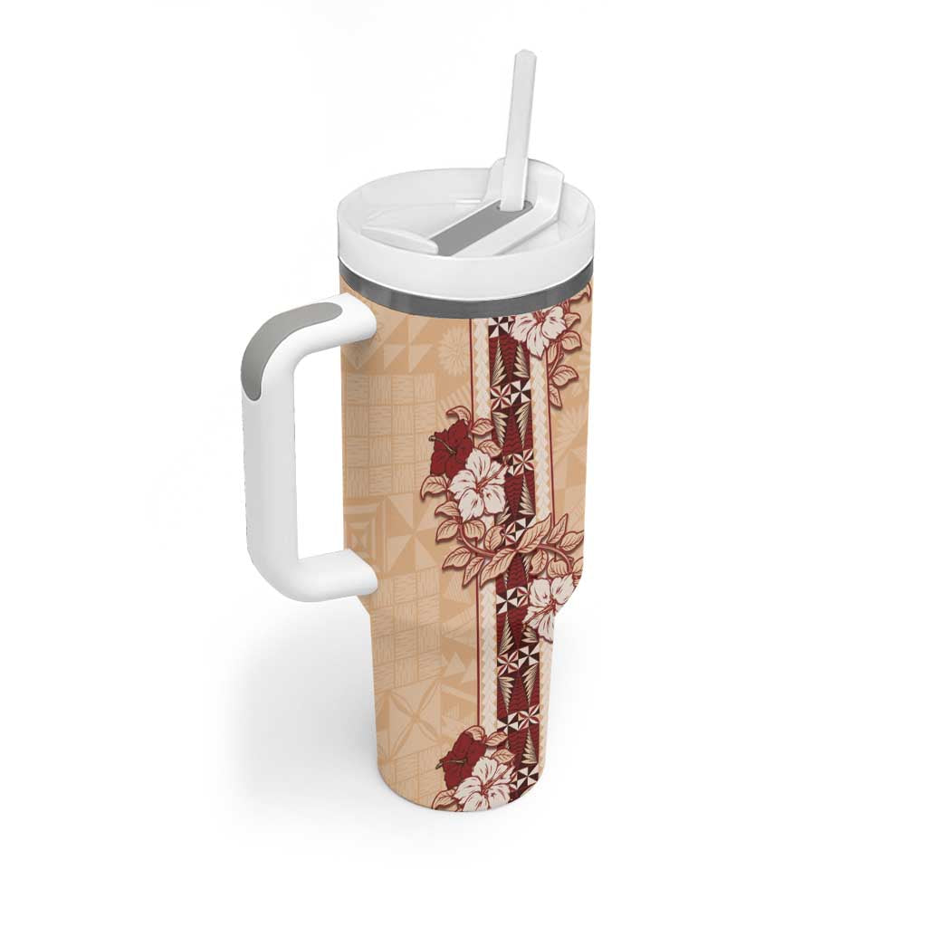 Tonga Language Week Tumbler With Handle Hibiscus Tongan Ngatu Pattern LT05 - Polynesian Pride