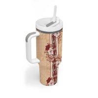 Tonga Language Week Tumbler With Handle Hibiscus Tongan Ngatu Pattern LT05 - Polynesian Pride