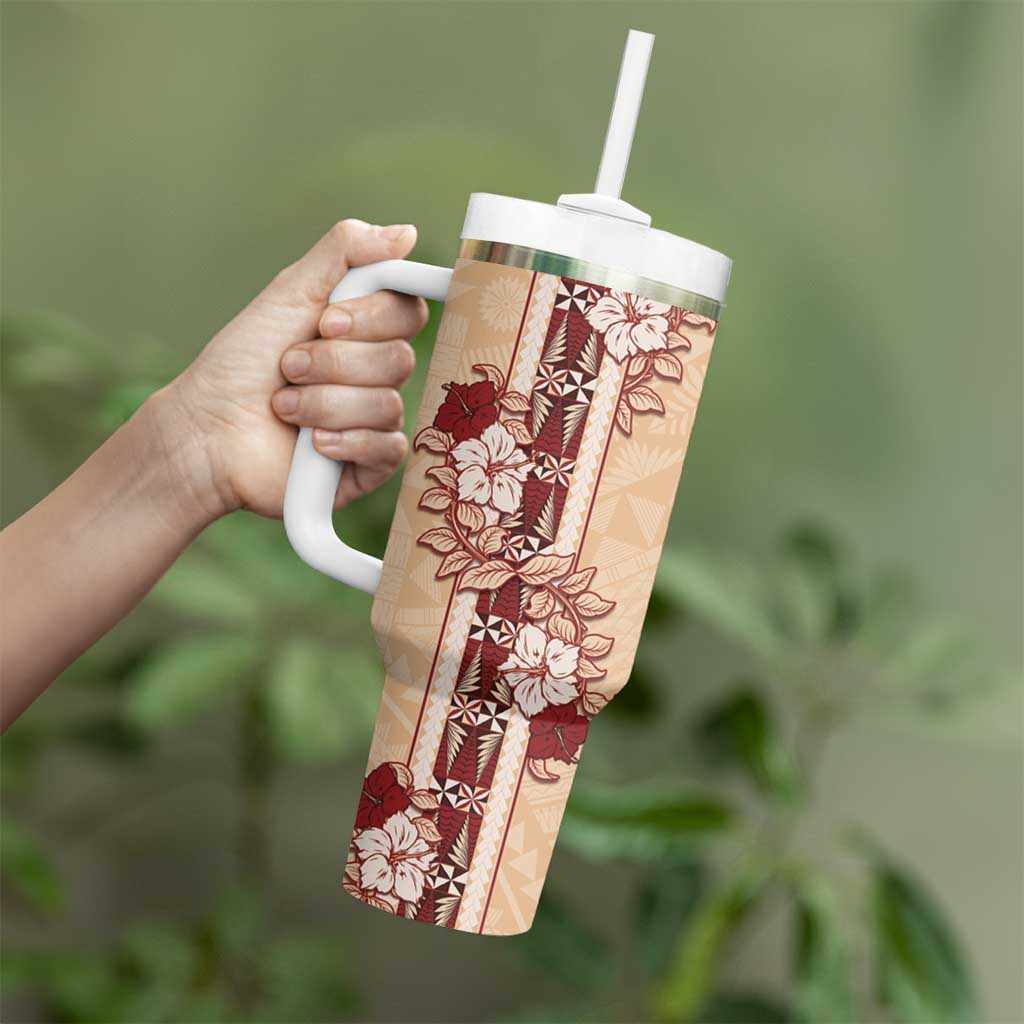 Tonga Language Week Tumbler With Handle Hibiscus Tongan Ngatu Pattern LT05 - Polynesian Pride