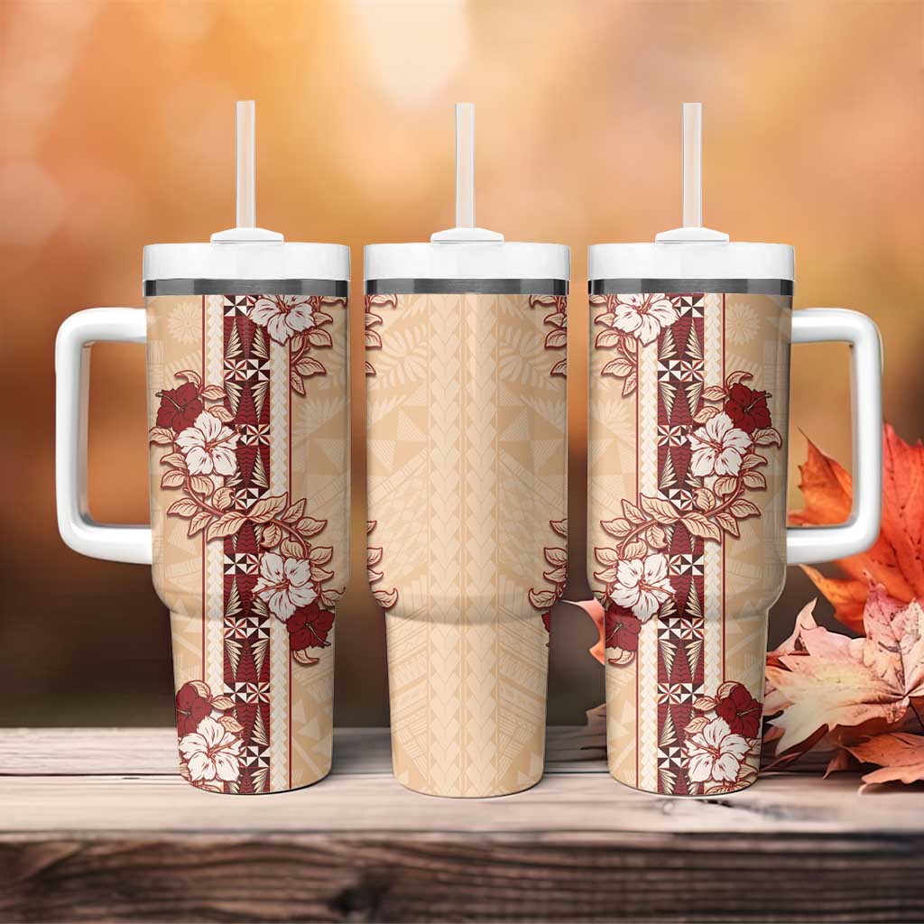 Tonga Language Week Tumbler With Handle Hibiscus Tongan Ngatu Pattern LT05 - Polynesian Pride