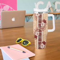 Tonga Language Week Tumbler With Handle Hibiscus Tongan Ngatu Pattern LT05 - Polynesian Pride