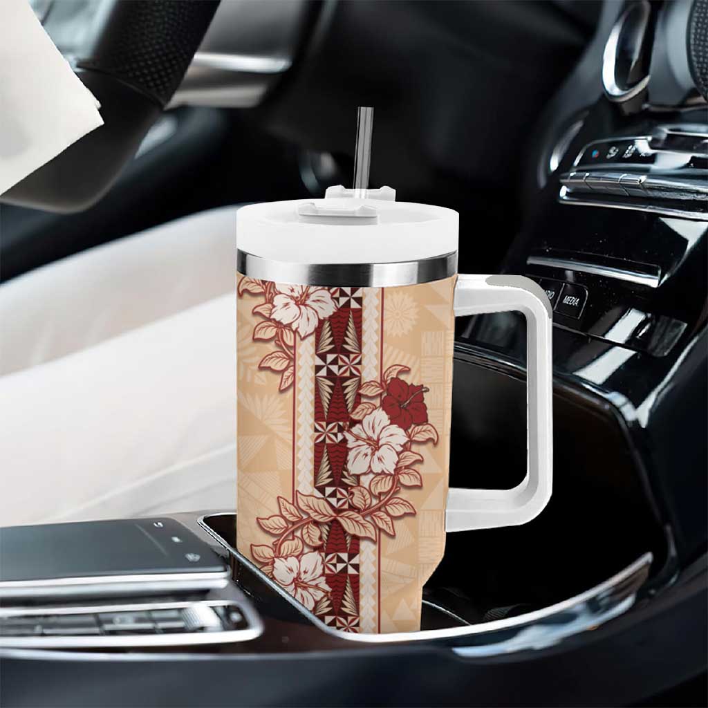Tonga Language Week Tumbler With Handle Hibiscus Tongan Ngatu Pattern LT05 - Polynesian Pride