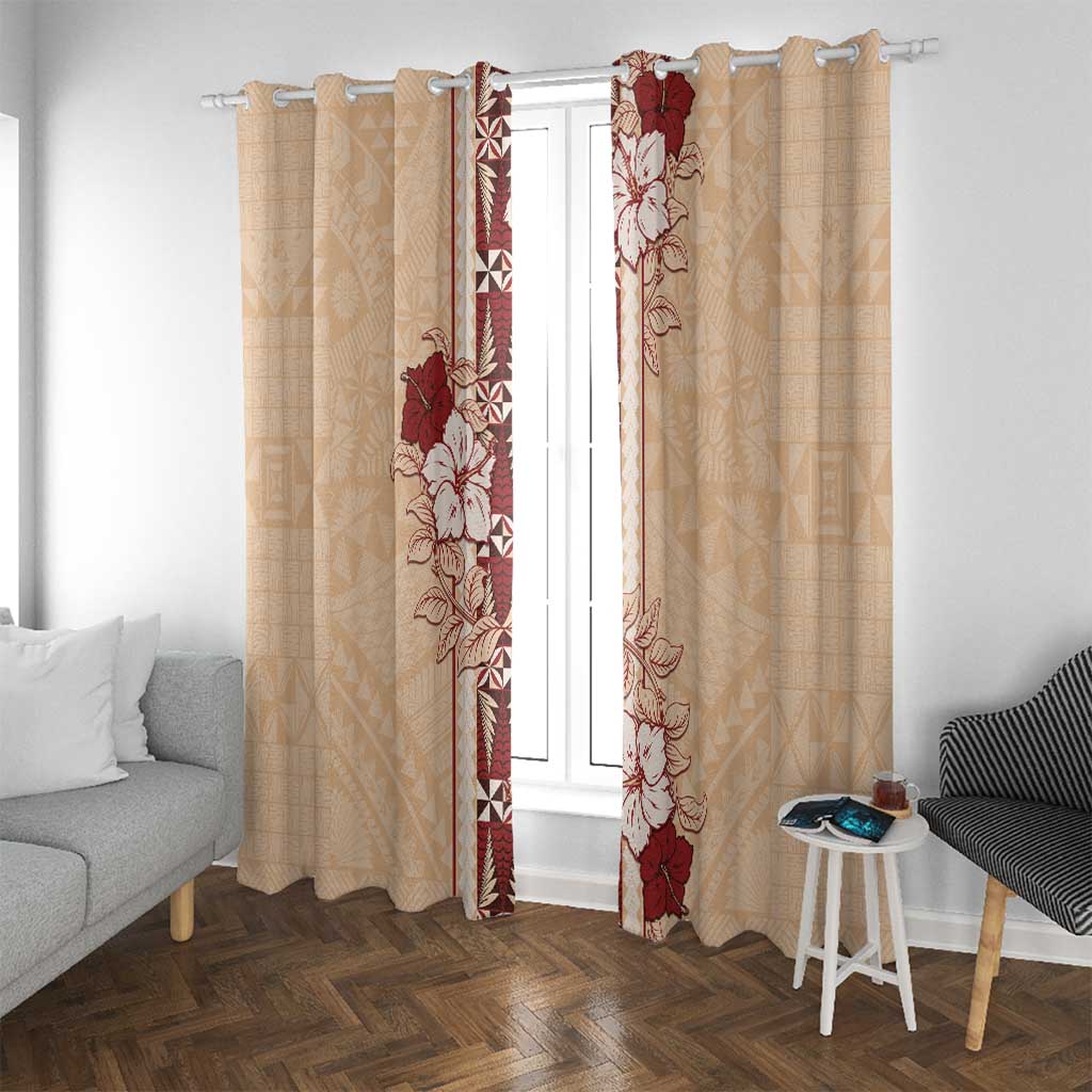 Tonga Language Week Window Curtain Hibiscus Tongan Ngatu Pattern LT05 With Grommets Beige - Polynesian Pride