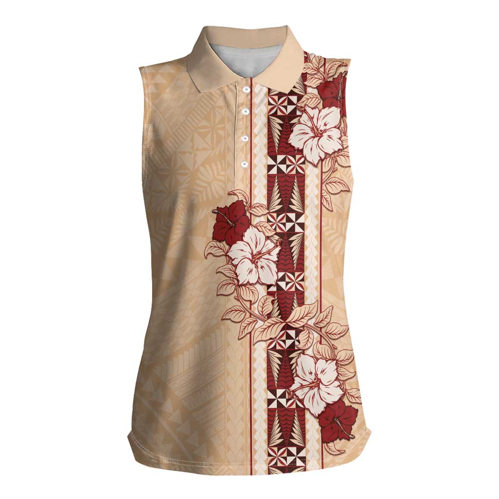 Tonga Language Week Women Sleeveless Polo Shirt Hibiscus Tongan Ngatu Pattern