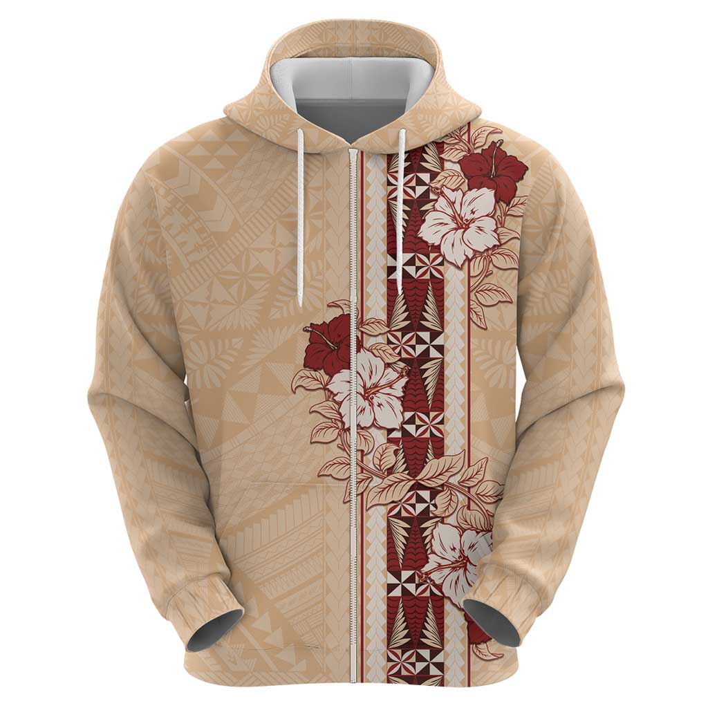 Tonga Language Week Zip Hoodie Hibiscus Tongan Ngatu Pattern