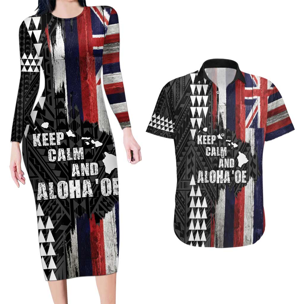 Hawaii 1959 Statehood Day Couples Matching Long Sleeve Bodycon Dress and Hawaiian Shirt Classic Style LT05 Black - Polynesian Pride