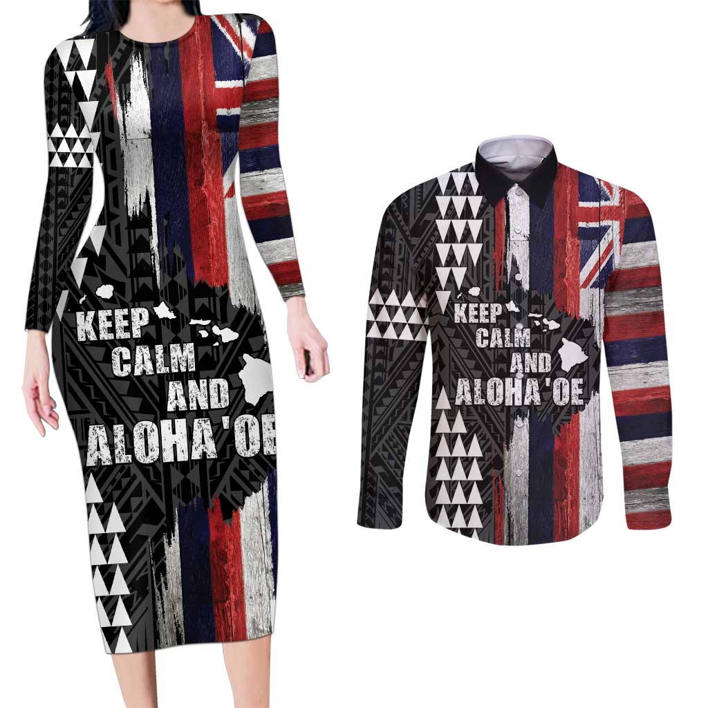Hawaii 1959 Statehood Day Couples Matching Long Sleeve Bodycon Dress and Long Sleeve Button Shirt Classic Style LT05 Black - Polynesian Pride