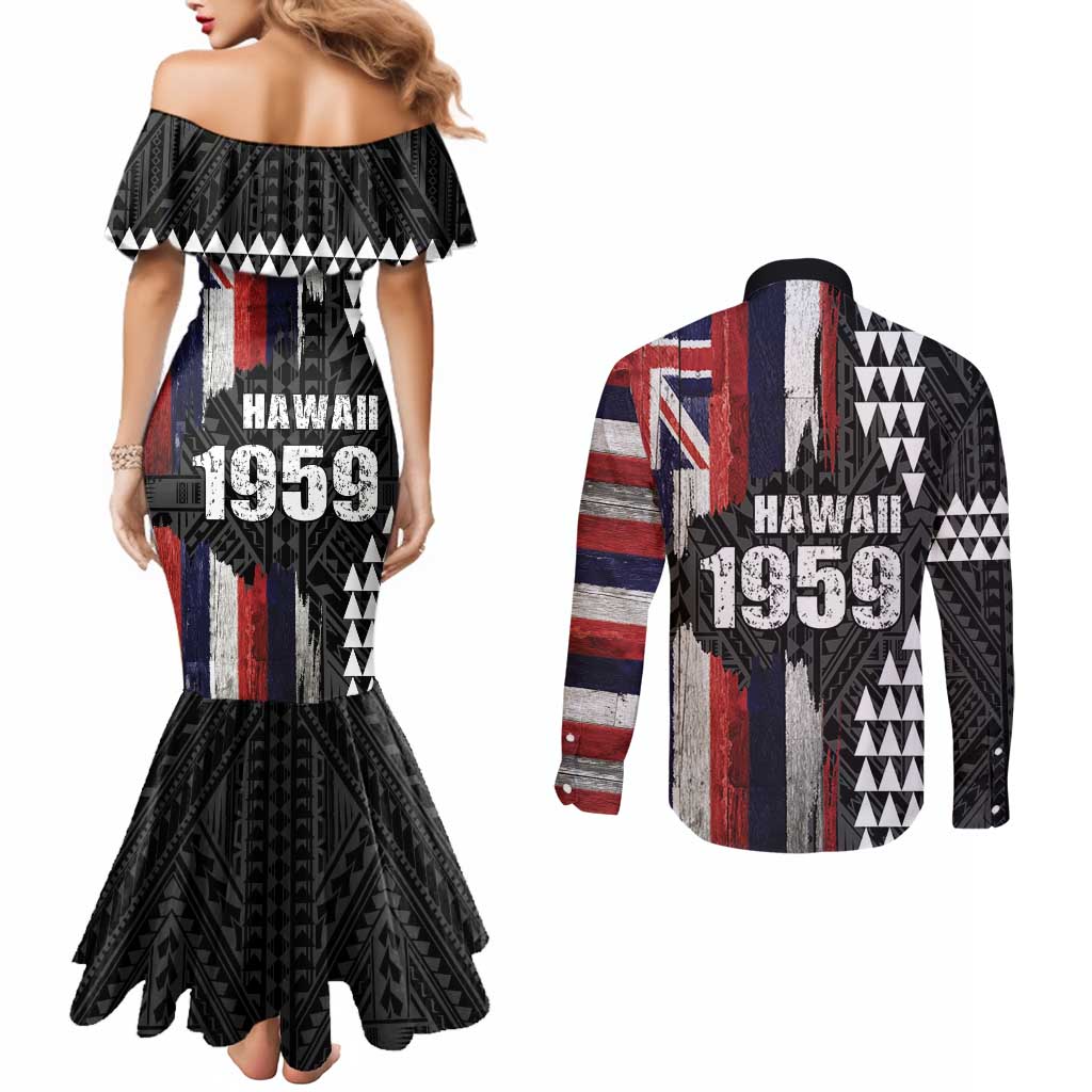 Hawaii 1959 Statehood Day Couples Matching Mermaid Dress and Long Sleeve Button Shirt Classic Style LT05 - Polynesian Pride