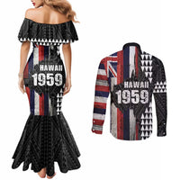 Hawaii 1959 Statehood Day Couples Matching Mermaid Dress and Long Sleeve Button Shirt Classic Style LT05 - Polynesian Pride