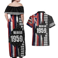 Hawaii 1959 Statehood Day Couples Matching Off Shoulder Maxi Dress and Hawaiian Shirt Classic Style