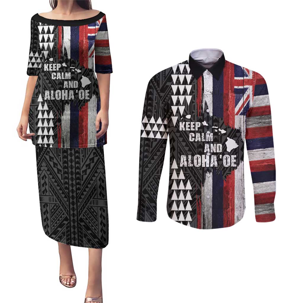 Hawaii 1959 Statehood Day Couples Matching Puletasi and Long Sleeve Button Shirt Classic Style LT05 Black - Polynesian Pride