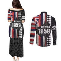 Hawaii 1959 Statehood Day Couples Matching Puletasi and Long Sleeve Button Shirt Classic Style LT05 - Polynesian Pride