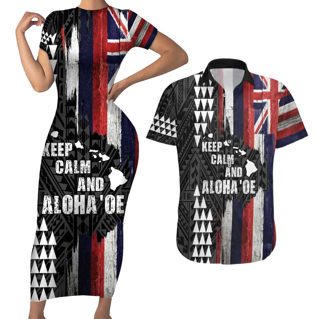 Hawaii 1959 Statehood Day Couples Matching Short Sleeve Bodycon Dress and Hawaiian Shirt Classic Style LT05 Black - Polynesian Pride