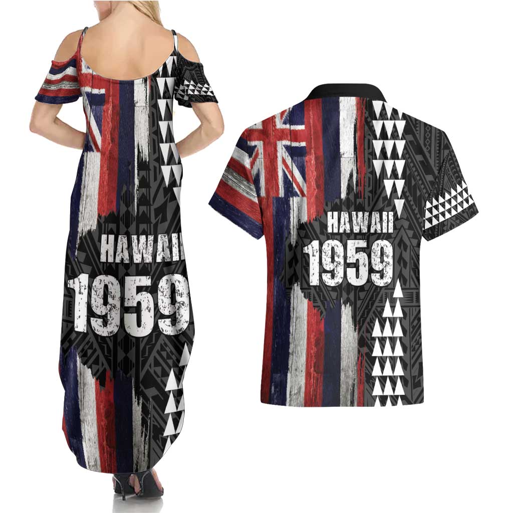 Hawaii 1959 Statehood Day Couples Matching Summer Maxi Dress and Hawaiian Shirt Classic Style LT05 - Polynesian Pride