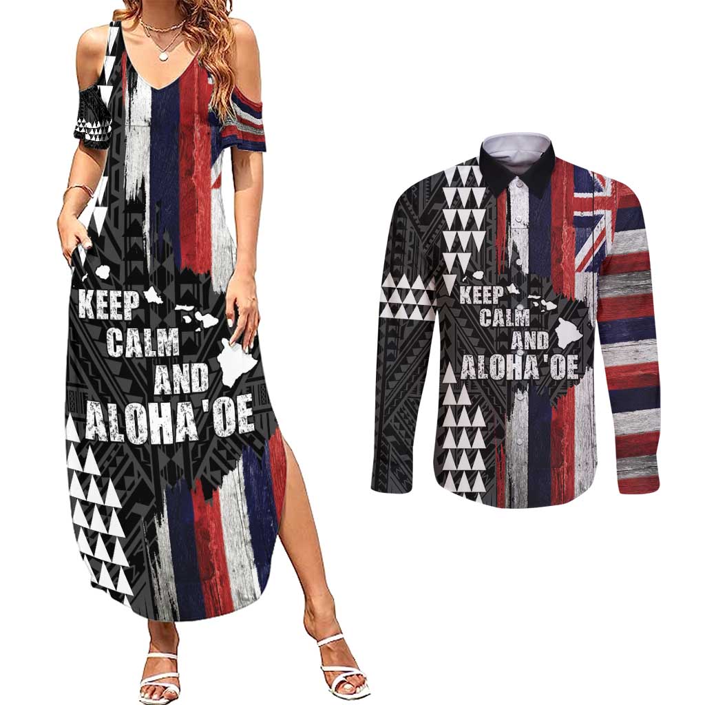 Hawaii 1959 Statehood Day Couples Matching Summer Maxi Dress and Long Sleeve Button Shirt Classic Style LT05 Black - Polynesian Pride