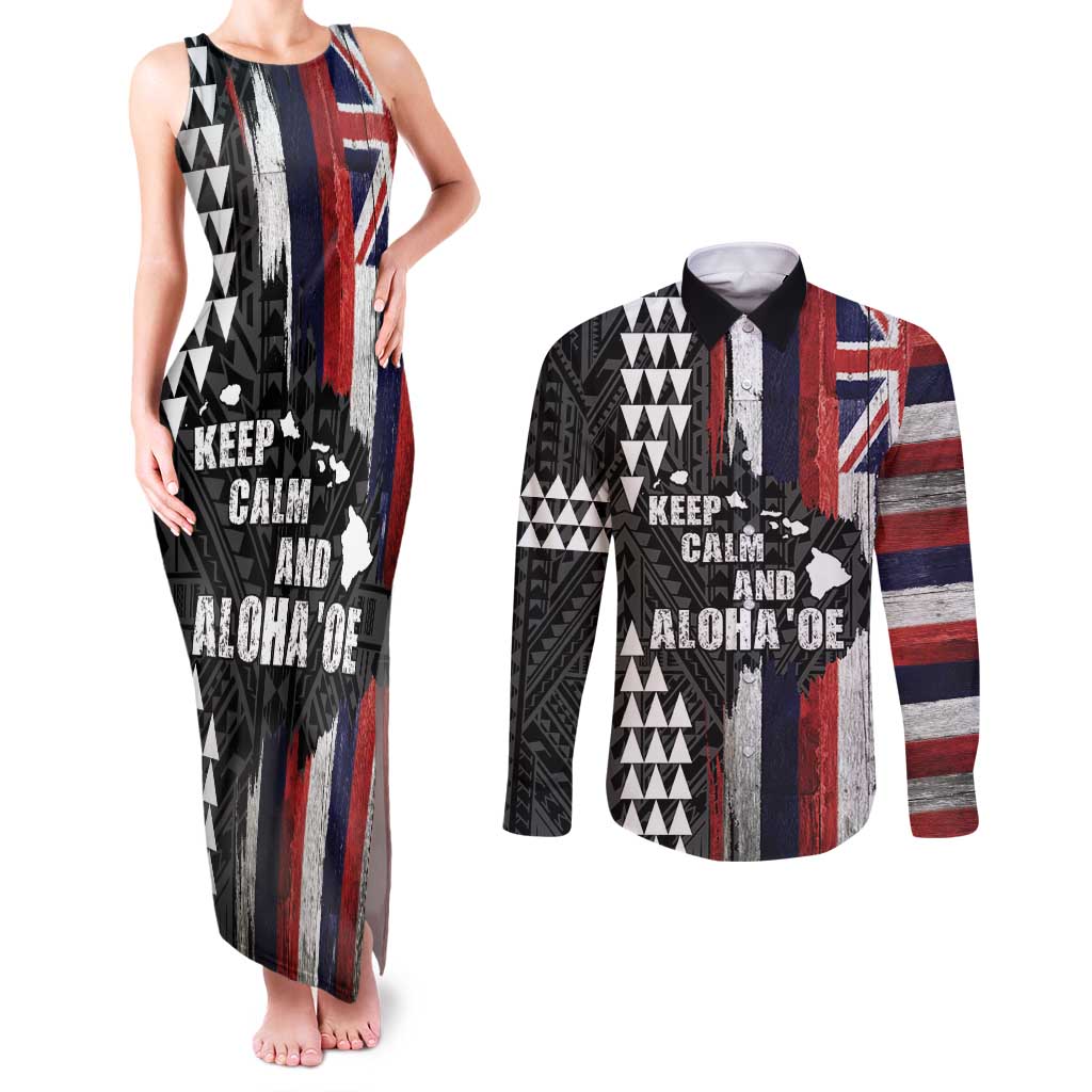 Hawaii 1959 Statehood Day Couples Matching Tank Maxi Dress and Long Sleeve Button Shirt Classic Style LT05 Black - Polynesian Pride