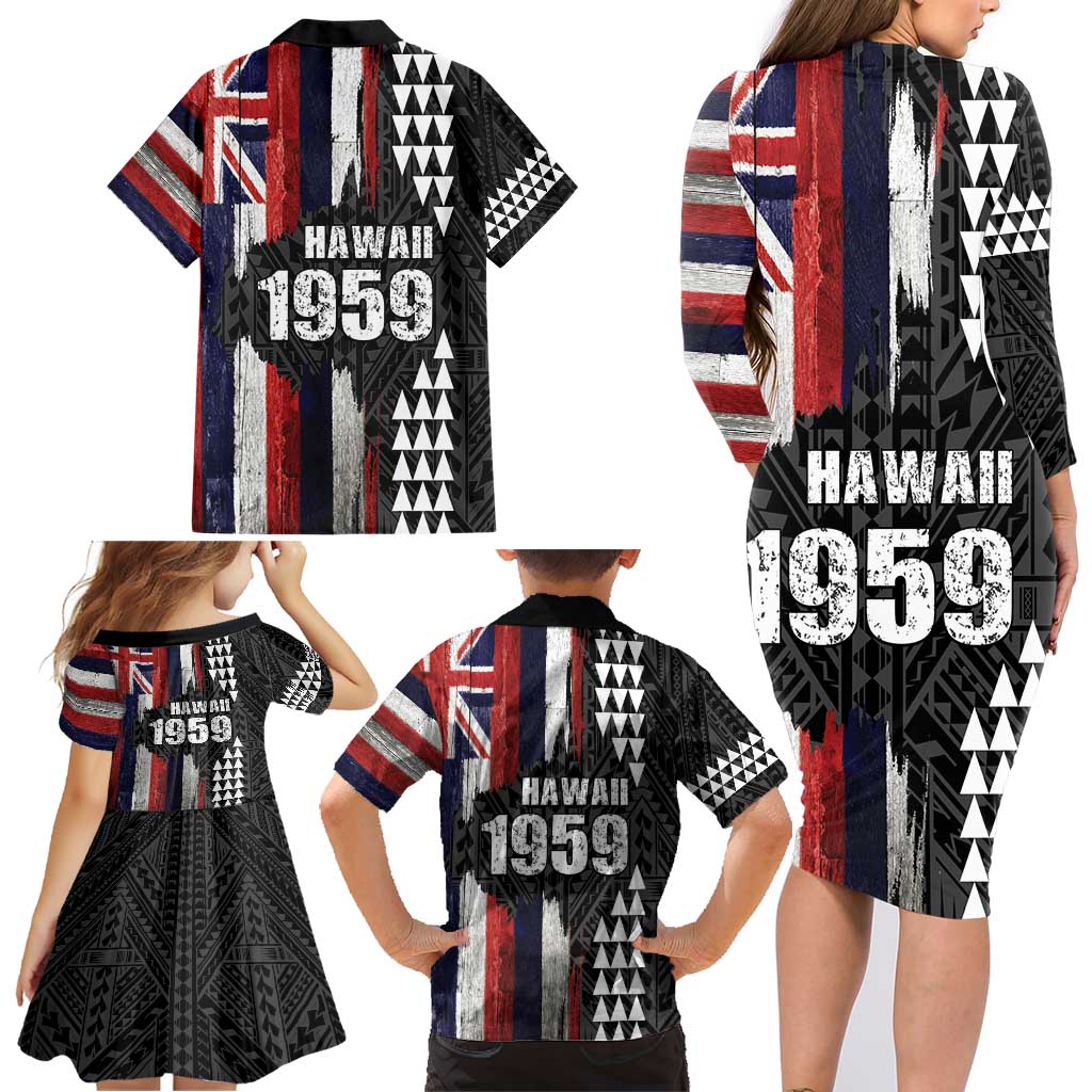 Hawaii 1959 Statehood Day Family Matching Long Sleeve Bodycon Dress and Hawaiian Shirt Classic Style