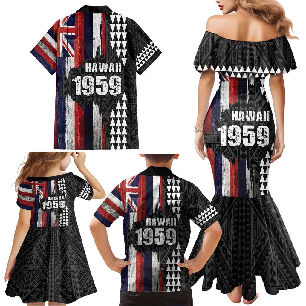 Hawaii 1959 Statehood Day Family Matching Mermaid Dress and Hawaiian Shirt Classic Style