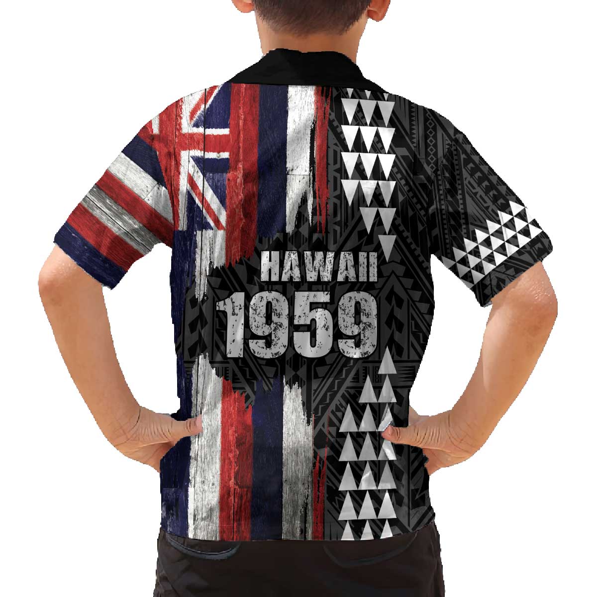 Hawaii 1959 Statehood Day Family Matching Off The Shoulder Long Sleeve Dress and Hawaiian Shirt Classic Style