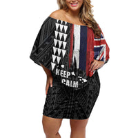 Hawaii 1959 Statehood Day Off Shoulder Short Dress Classic Style LT05 Women Black - Polynesian Pride