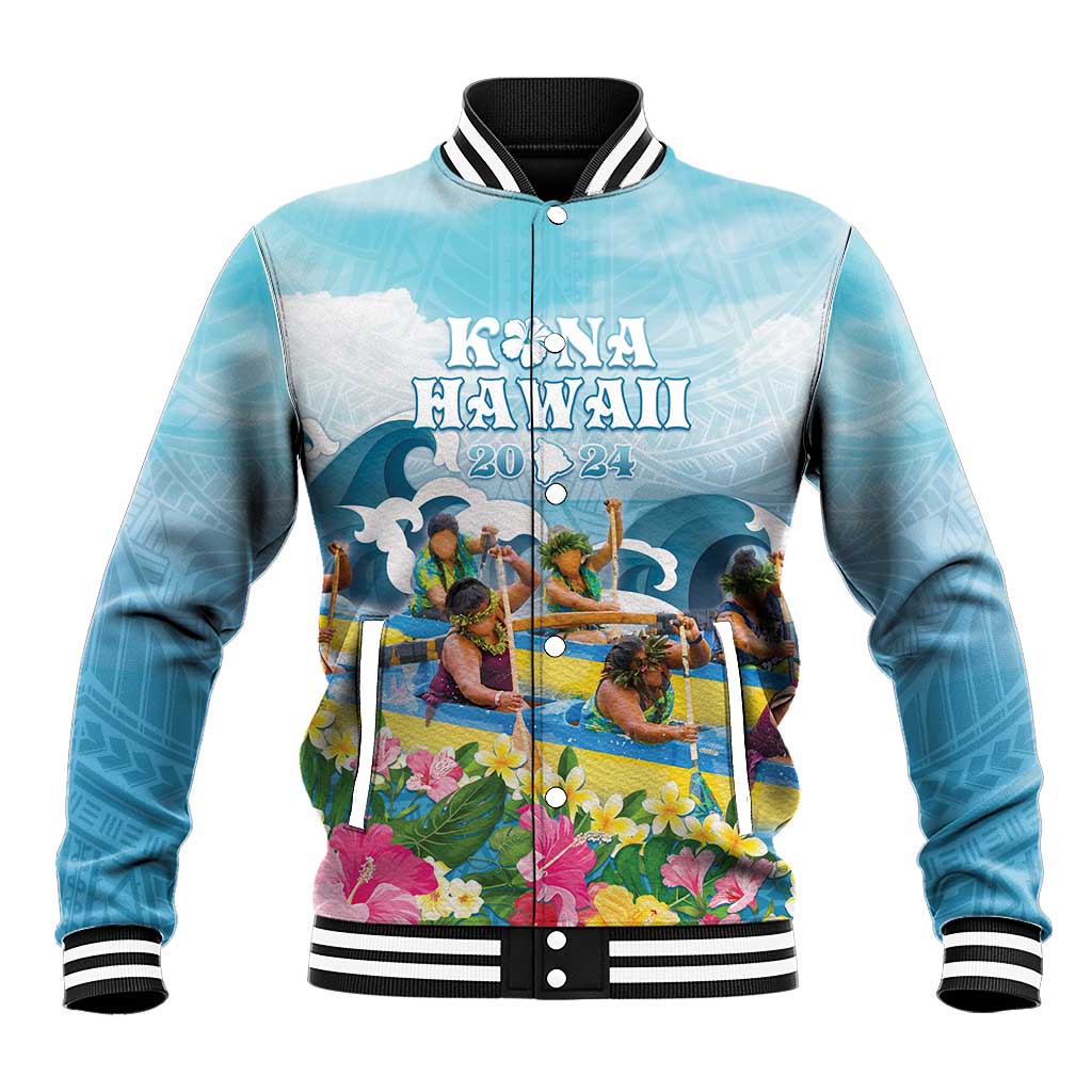 Hawaii Outrigger Canoe Race Baseball Jacket Polynesian Style Watercolor Style