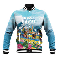 Hawaii Outrigger Canoe Race Baseball Jacket Polynesian Style Watercolor Style