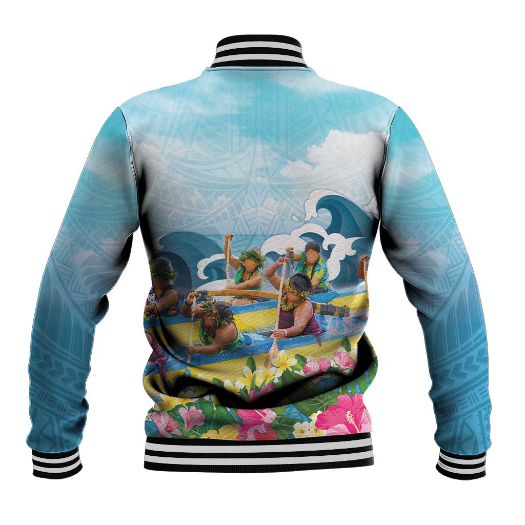 Hawaii Outrigger Canoe Race Baseball Jacket Polynesian Style Watercolor Style
