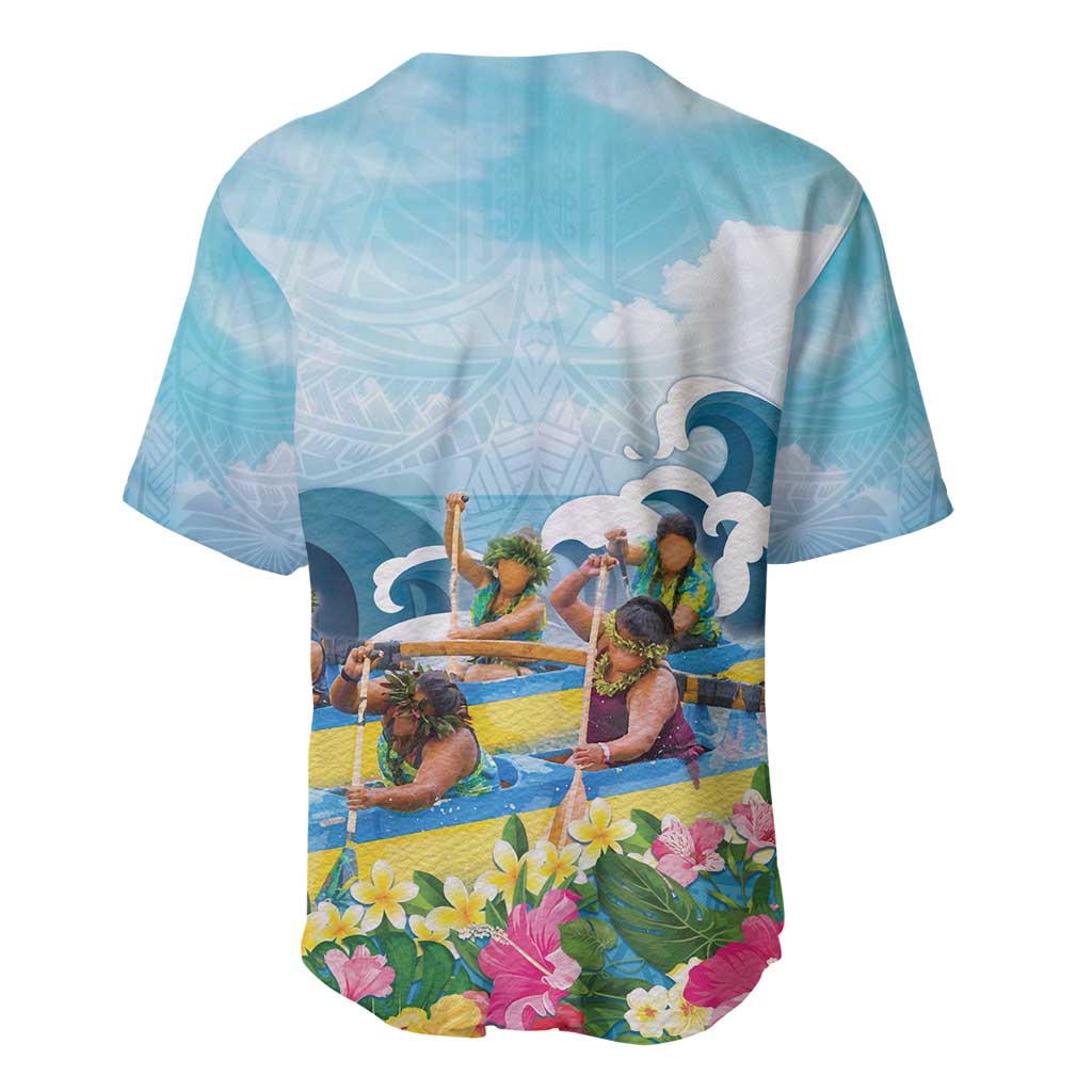 Hawaii Outrigger Canoe Race Baseball Jersey Polynesian Style Watercolor Style