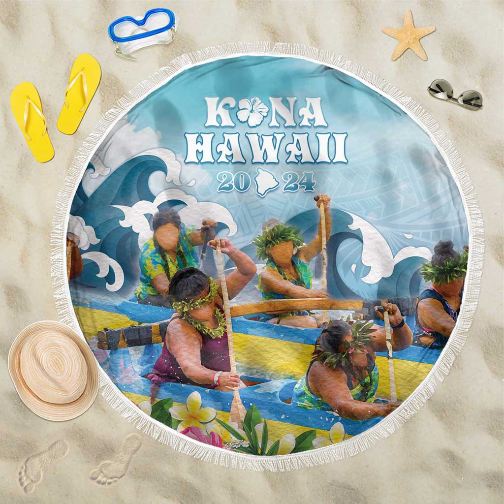 Hawaii Outrigger Canoe Race Beach Blanket Polynesian Style Watercolor Style LT05 One Size 150cm Blue - Polynesian Pride