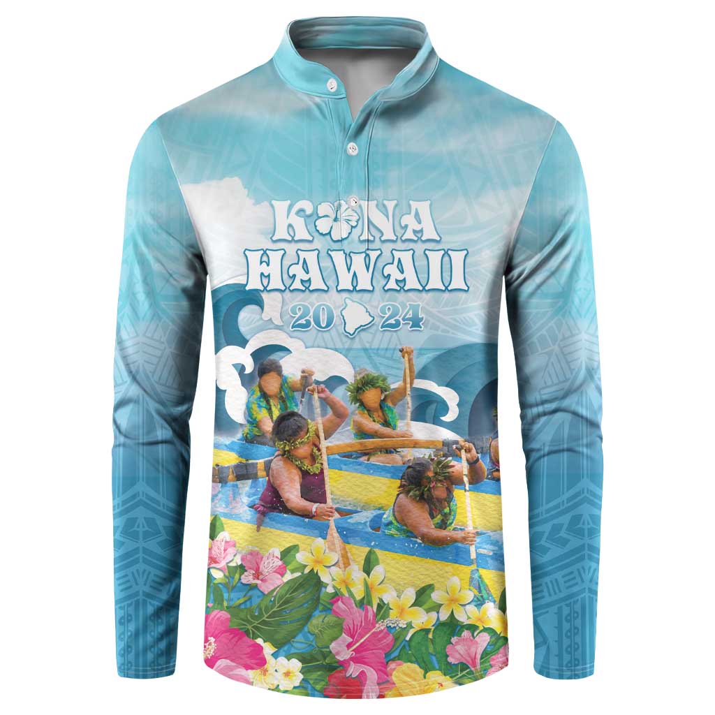 Hawaii Outrigger Canoe Race Button Sweatshirt Polynesian Style Watercolor Style LT05 Blue - Polynesian Pride