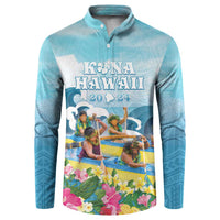 Hawaii Outrigger Canoe Race Button Sweatshirt Polynesian Style Watercolor Style LT05 Blue - Polynesian Pride