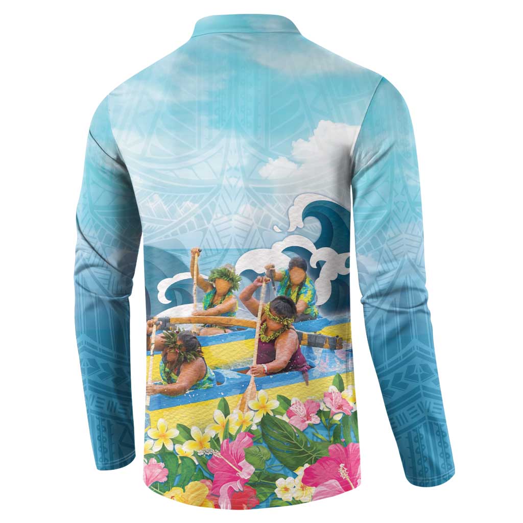Hawaii Outrigger Canoe Race Button Sweatshirt Polynesian Style Watercolor Style LT05 - Polynesian Pride