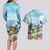 Hawaii Outrigger Canoe Race Couples Matching Long Sleeve Bodycon Dress and Hawaiian Shirt Polynesian Style Watercolor Style