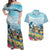 Hawaii Outrigger Canoe Race Couples Matching Off Shoulder Maxi Dress and Hawaiian Shirt Polynesian Style Watercolor Style