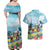 Hawaii Outrigger Canoe Race Couples Matching Off Shoulder Maxi Dress and Hawaiian Shirt Polynesian Style Watercolor Style