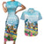 Hawaii Outrigger Canoe Race Couples Matching Short Sleeve Bodycon Dress and Hawaiian Shirt Polynesian Style Watercolor Style