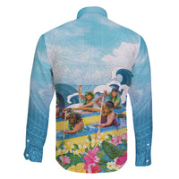 Hawaii Outrigger Canoe Race Family Matching Mermaid Dress and Hawaiian Shirt Polynesian Style Watercolor Style