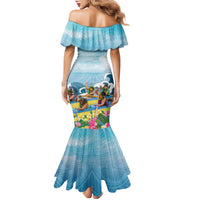 Hawaii Outrigger Canoe Race Family Matching Mermaid Dress and Hawaiian Shirt Polynesian Style Watercolor Style