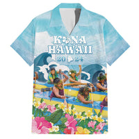 Hawaii Outrigger Canoe Race Family Matching Short Sleeve Bodycon Dress and Hawaiian Shirt Polynesian Style Watercolor Style LT05 Dad's Shirt - Short Sleeve Blue - Polynesian Pride