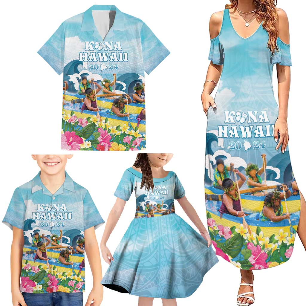 Hawaii Outrigger Canoe Race Family Matching Summer Maxi Dress and Hawaiian Shirt Polynesian Style Watercolor Style