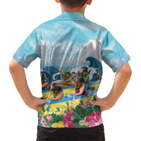 Hawaii Outrigger Canoe Race Family Matching Tank Maxi Dress and Hawaiian Shirt Polynesian Style Watercolor Style